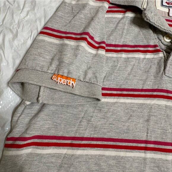 Superdry Men’s Polo Shirt with Red and Gray Stripes Size Medium - Picture 4 of 7